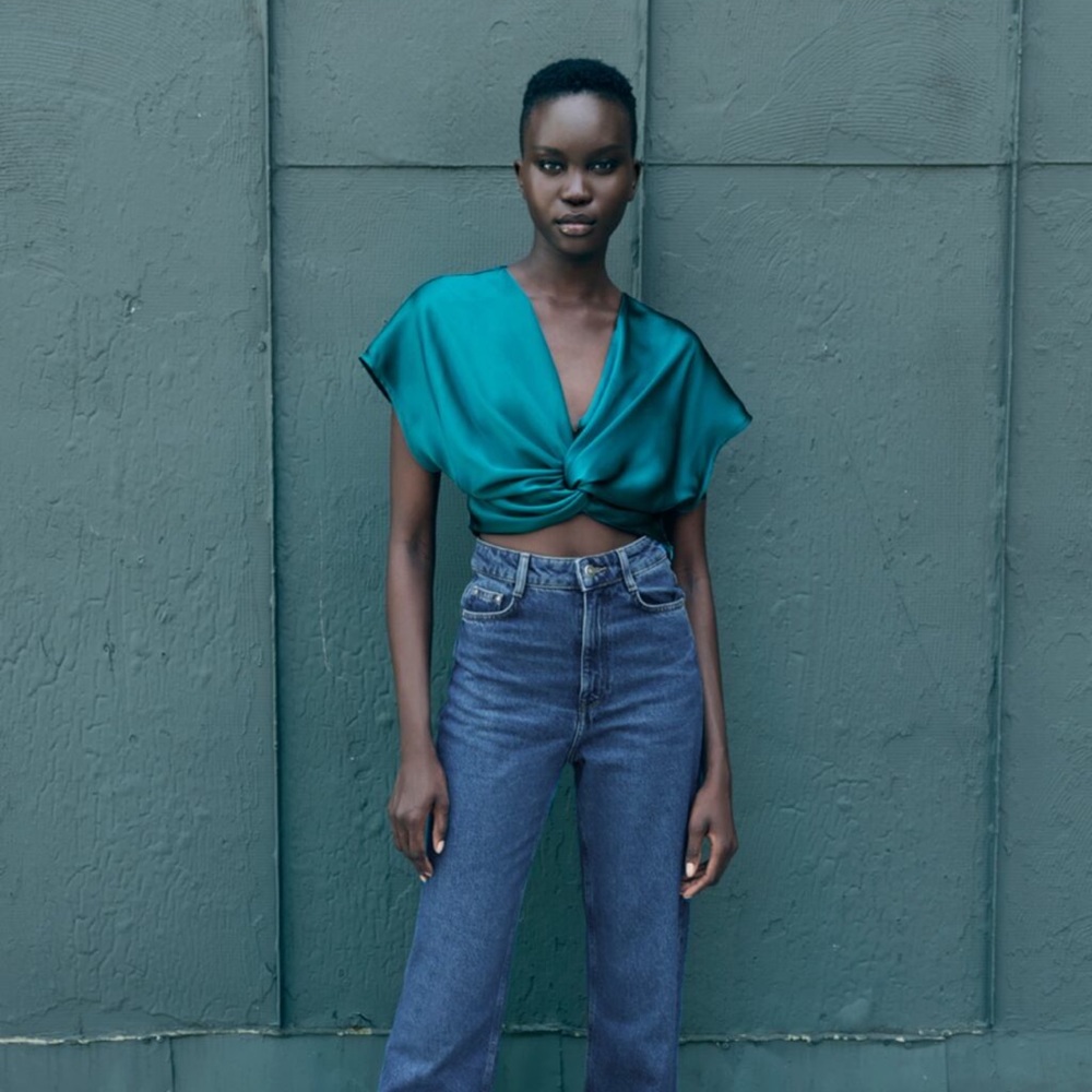 Zara Knotted Satin Effect Blouse